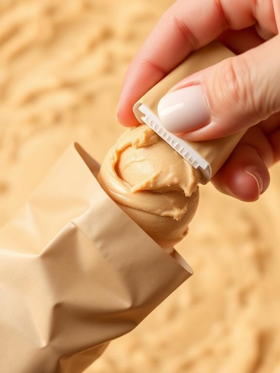 squeezing dough from pouch